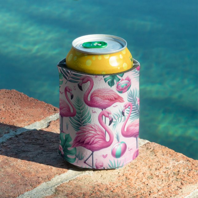 Pink Flamingo Tropical Design Can Cooler (In Situ Pool)