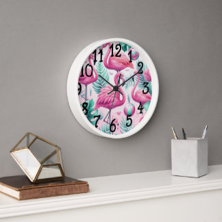 Pink Flamingo Tropical Design Clock