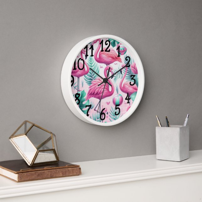 Pink Flamingo Tropical Design Clock (Office)