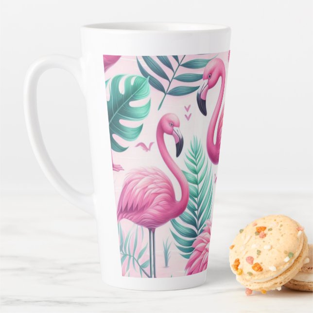 Pink Flamingo Tropical Design Latte Mug (In Situ)