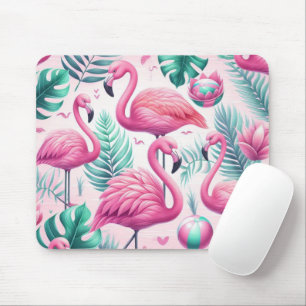 Pink Flamingo Tropical Design Mouse Pad