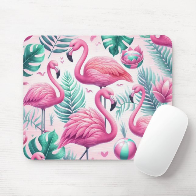 Pink Flamingo Tropical Design Mouse Pad (With Mouse)