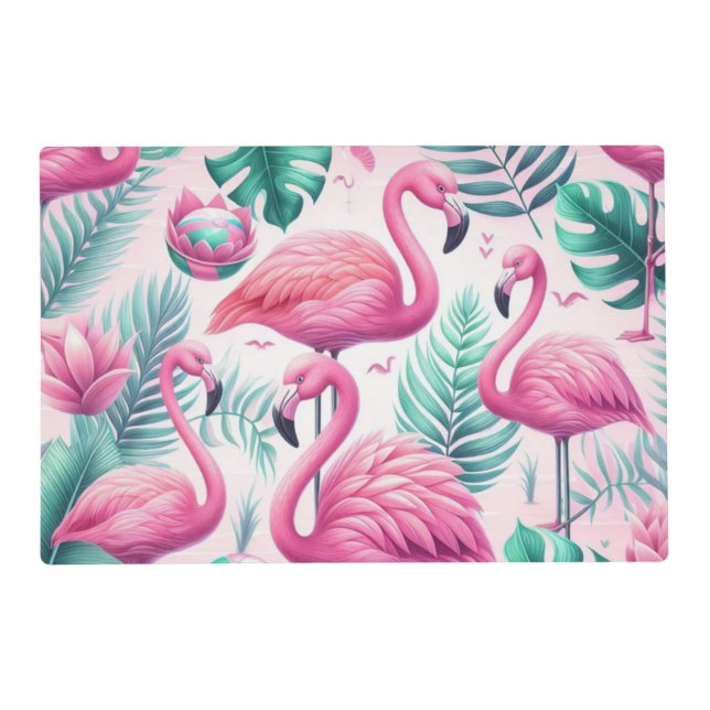 Pink Flamingo Tropical Design Placemat (Front)