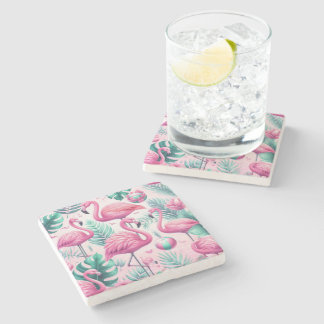 Pink Flamingo Tropical Design Stone Coaster