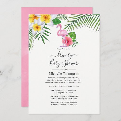 Pink Flamingo Tropical Drive By Shower Invitation