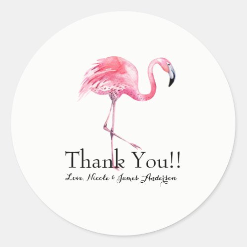 Pink Flamingo Tropical Elegant Wedding Favor Classic Round Sticker