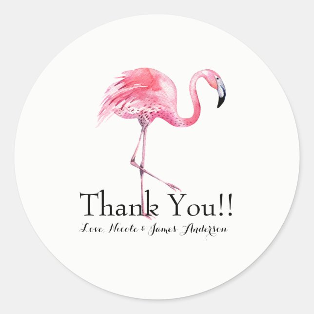 Pink Flamingo Tropical Elegant Wedding Favor Classic Round Sticker (Front)