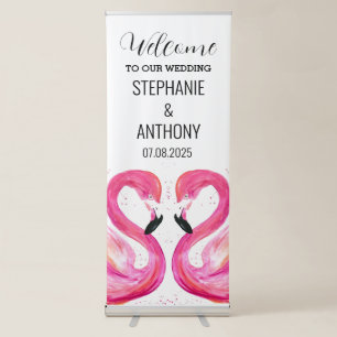 Pink Flamingo Tropical Elegant Wedding Retractable Banner