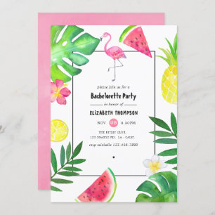 Pink Flamingo Tropical Exotic Bachelorette Party Invitation