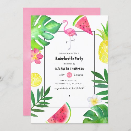 Pink Flamingo Tropical Exotic Bachelorette Party Invitation