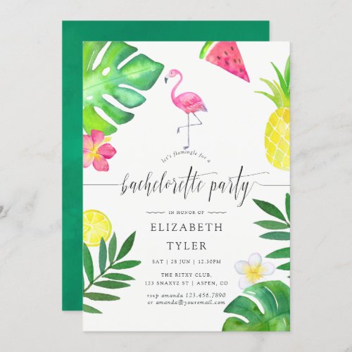 Pink Flamingo Tropical Exotic Bachelorette Party Invitation