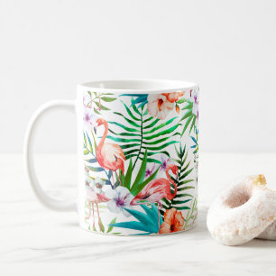 Pink Flamingo Tropical Floral Flowers Chic Coffee Mug