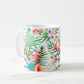 Pink Flamingo Tropical Floral Flowers Chic Coffee Mug (Front Left)