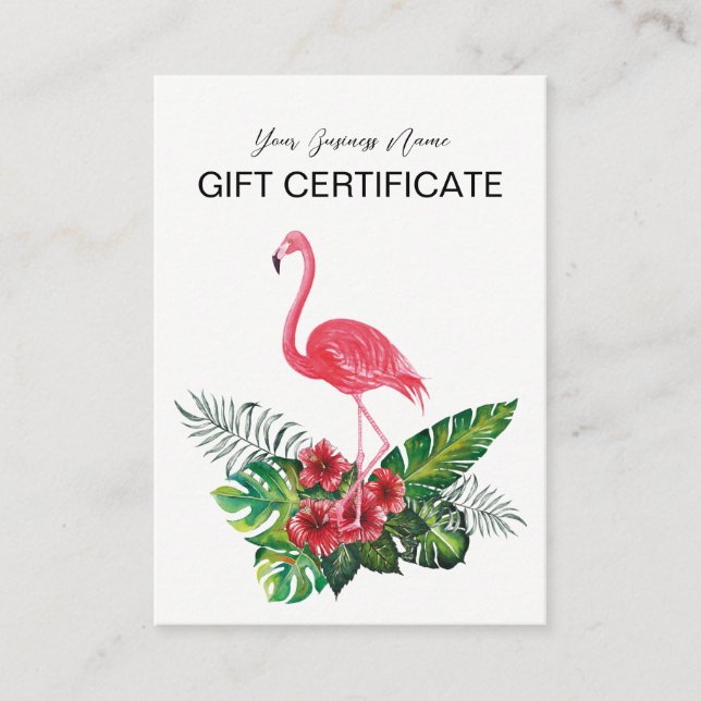 Pink Flamingo Tropical Floral Gift Certificate (Front)