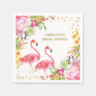Pink Flamingo Tropical Floral Shower Paper Napkin