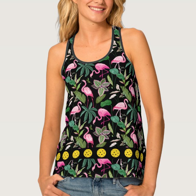 Pink Flamingo Tropical Floral Sporty Pickleball Tank Top (Front)