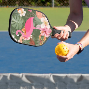 Pink Flamingo Tropical Flower Pickleball Paddle