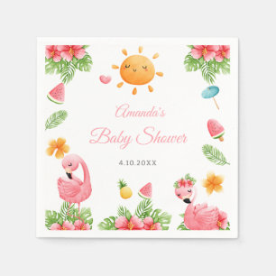 Pink Flamingo Tropical Flowers Baby Shower Napkins