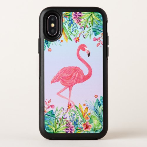 Pink Flamingo  Tropical Flowers Design 2 OtterBox Symmetry iPhone X Case