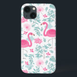Pink Flamingo & Tropical Flowers G7 iPhone 13 Case<br><div class="desc">Pink flamingos and tropical flowers and leafs seamless pattern G7</div>