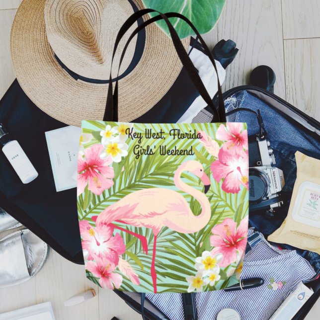 Pink Flamingo Tropical Flowers Girls Weekend Tote Bag (Creator Uploaded)