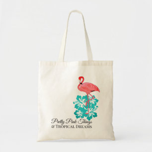 Pink Flamingo Tropical Flowers Tote Bag