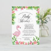 Pink Flamingo Tropical Flowers Virtual Baby Shower Invitation (Standing Front)