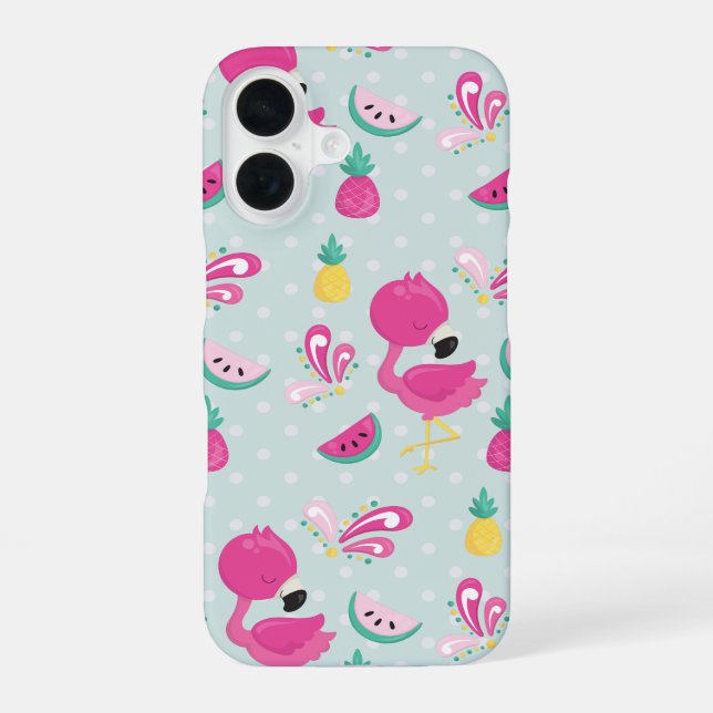 Pink Flamingo & Tropical Fruits Pattern Iphone Case (Back)