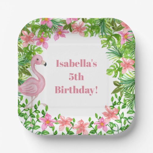 Pink Flamingo Tropical Girls Birthday Party Paper Plates