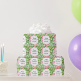 Pink Flamingo Tropical Girl&#39;s Birthday Wrapping Paper