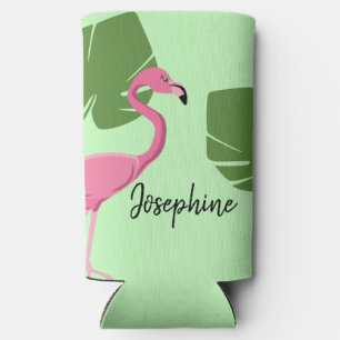 Pink Flamingo Tropical Green Bachelorette Seltzer Can Cooler