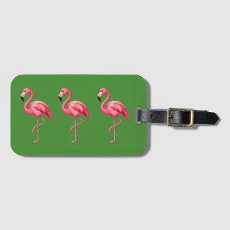 Pink Flamingo Tropical Green Luggage Tag