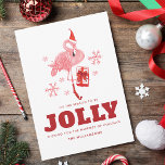 Pink Flamingo Tropical Greetings Christmas Holiday Card<br><div class="desc">A modern stylish holiday flat greeting card with modern typography featuring a decorated pink Flamingo. Easily customize this card by clicking the "Personalize" button.</div>