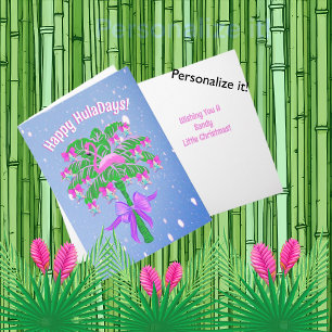 Pink Flamingo Tropical Happy Huladays Card