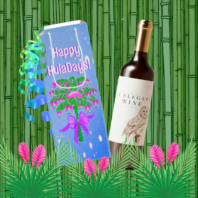 Pink Flamingo Tropical Happy Huladays Wine Gift Bag (Creator Uploaded)