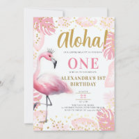 Pink Flamingo Tropical Hawaii Aloha 1st Birthday