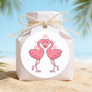 Pink Flamingo Tropical Hawaiian Beach Wedding Classic Round Sticker