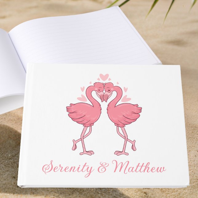 Pink Flamingo Tropical Hawaiian Beach Wedding Guest Book (Creator Uploaded)