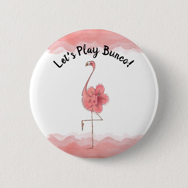 Pink Flamingo Tropical Hibiscus Bunco Let's Play Button (Front)