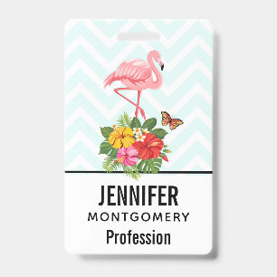 Pink Flamingo & Tropical Hibiscus Fancy Badge