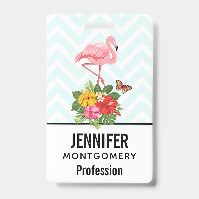 Pink Flamingo & Tropical Hibiscus Fancy Badge (Front)