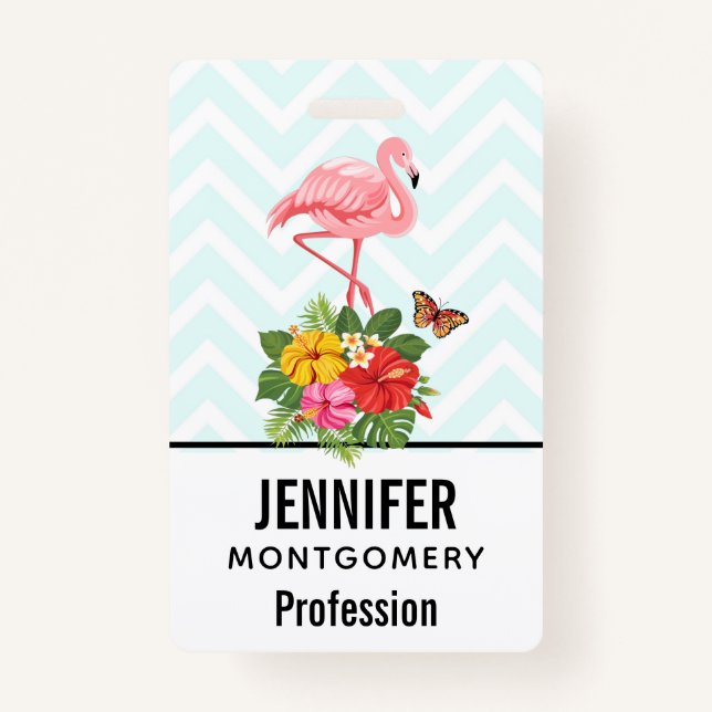 Pink Flamingo & Tropical Hibiscus Fancy Badge (Front)