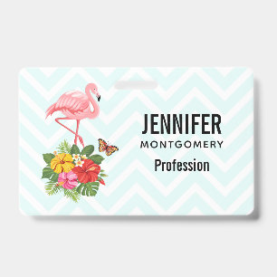 Pink Flamingo & Tropical Hibiscus Fancy Badge