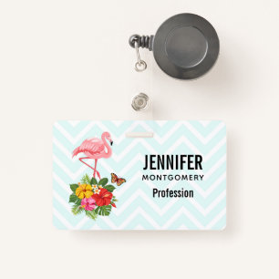 Pink Flamingo & Tropical Hibiscus Fancy Badge