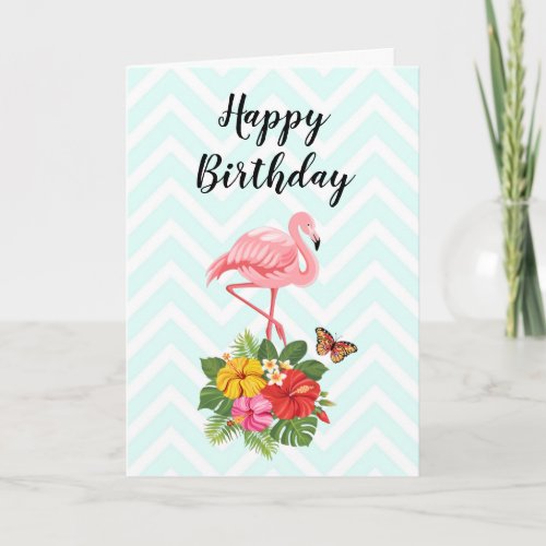 Pink Flamingo  Tropical Hibiscus Fancy Birthday Card
