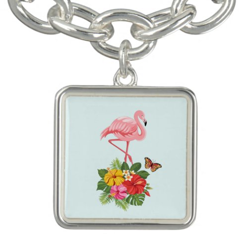 Pink Flamingo  Tropical Hibiscus Fancy Bracelet