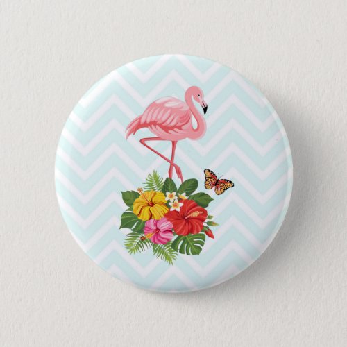 Pink Flamingo  Tropical Hibiscus Fancy Button