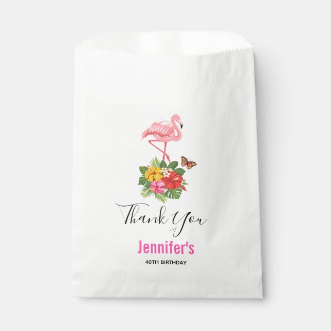 Pink Flamingo & Tropical Hibiscus Fancy Favor Bag (Front)