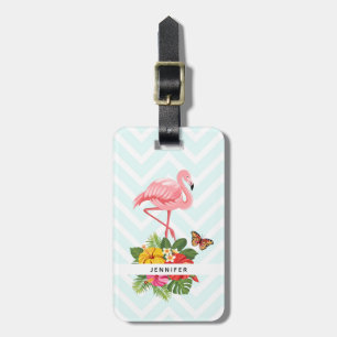 Pink Flamingo & Tropical Hibiscus Fancy Luggage Tag