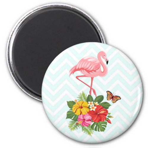 Pink Flamingo  Tropical Hibiscus Fancy Magnet